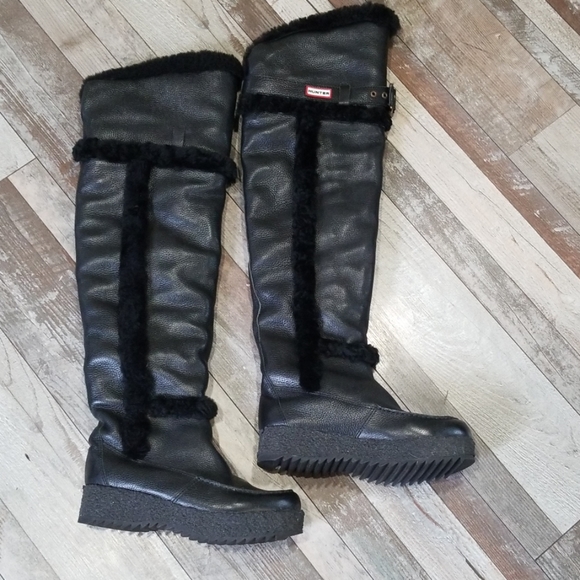 Hunter Shoes - Hunter Cervina tall black leather boots size 6